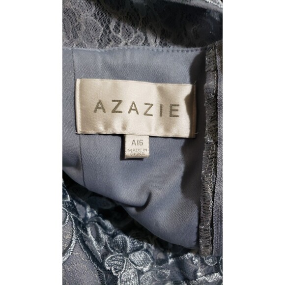 AZAZIE 'Dorit' Size A16 Dusty Blue Sheath Scoop Lace Dress Formal Gown - Picture 7 of 12